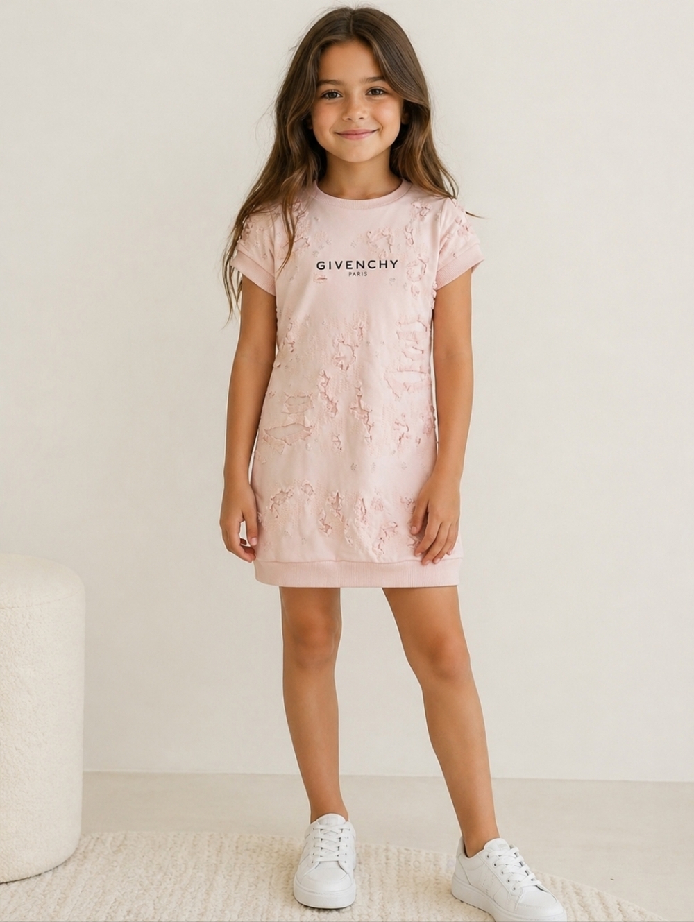 NWT $395 Givenchy Kids logo print cotton t-shirt dress with rips Size 10